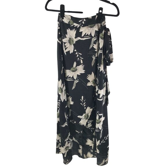 Bebe Wrap Skirt Maxi Floral Tie Waist Black White 2 - Picture 1 of 4